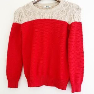 Madewell Color-block XS Cable Knit Sweater Orange